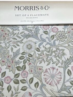 Set of 8 William  MORRIS & CO. PVC & Polyester PLACEMATS Wilhemina 13x19